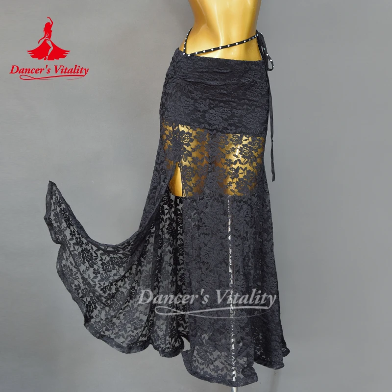 تنورة أداء الرقص الشرقي الجديدة للنساء، تنورة طويلة مثيرة من الدانتيل للبالغين، ملابس ممارسة الرقص الشرقي