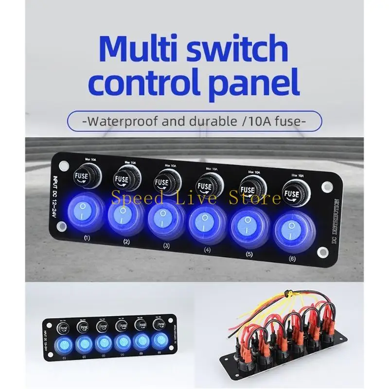 547C 6 Gang ON-OFF Switch Panel USB Slot Socket 12/24V Rocker Switches Toggle for Car SUV Marine RV Truck for Camper Waterpro