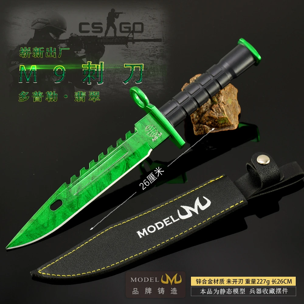 M9 Bagnet w całości z metalu Model sztyletu z kaburą CS GO Peryferia do gier Counter Strikes Broń Wojskowe Zielone Noże Prezent Zabawki