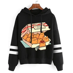 Kitten Nuggets Fast Food Cat printed Female Sweatshirts Top Women Harajuku fashion hoodies Oversize Long Sleeve Kawaii hoodies