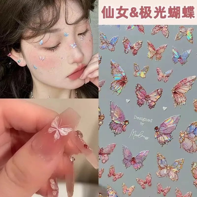 

Viral Oil Painting Rose Nail Art Stickers 1pcs 3D Liquid Hollow Butterfly Holographic Self Adhesive Decals for Manicure
