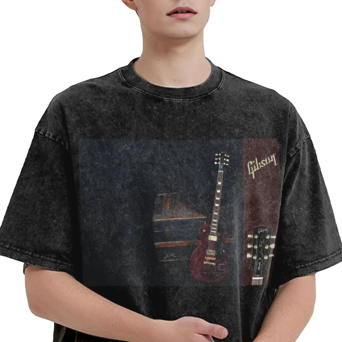 G-Gibson Music Washed T Shirts Cotton Short Sleeve Hip Hop T-Shirt Streetwear Tops Tees for Men Women - view 3