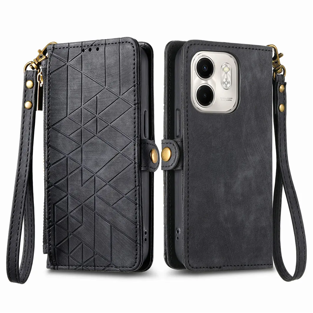 

Flip leather zipper wallet cover For Infinix Smart 9 Fall prevention Many Card Slot With Lanyard Phone Case For Infinix Smart9
