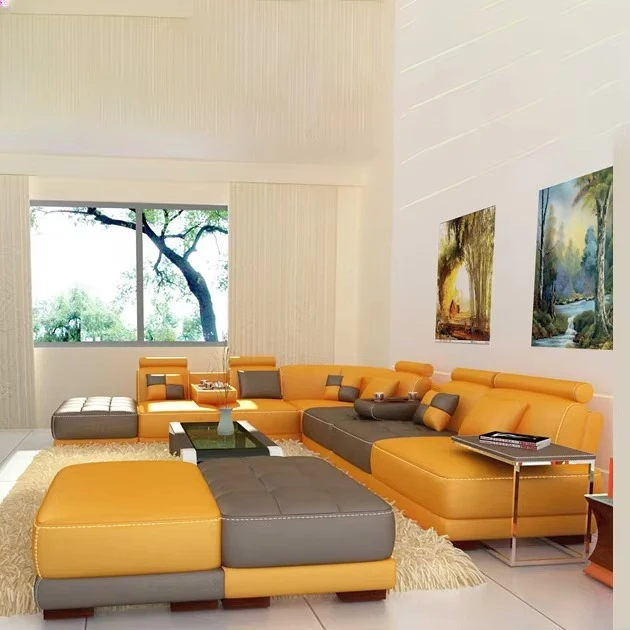 

Factory Custom Leather Cover Sectional Modular Sofa Living Room Furniture L-Shape Corner Sofa For Apartment Villa Sofa Set 5004