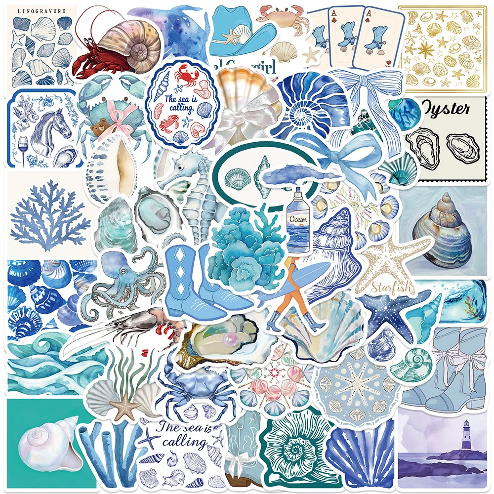 

10/30/50pcs Cute INS Style Blue Marine Coast Cartoon Stickers Aesthetic The Coastal Girl Decals DIY Laptop Phone Scrapbooking