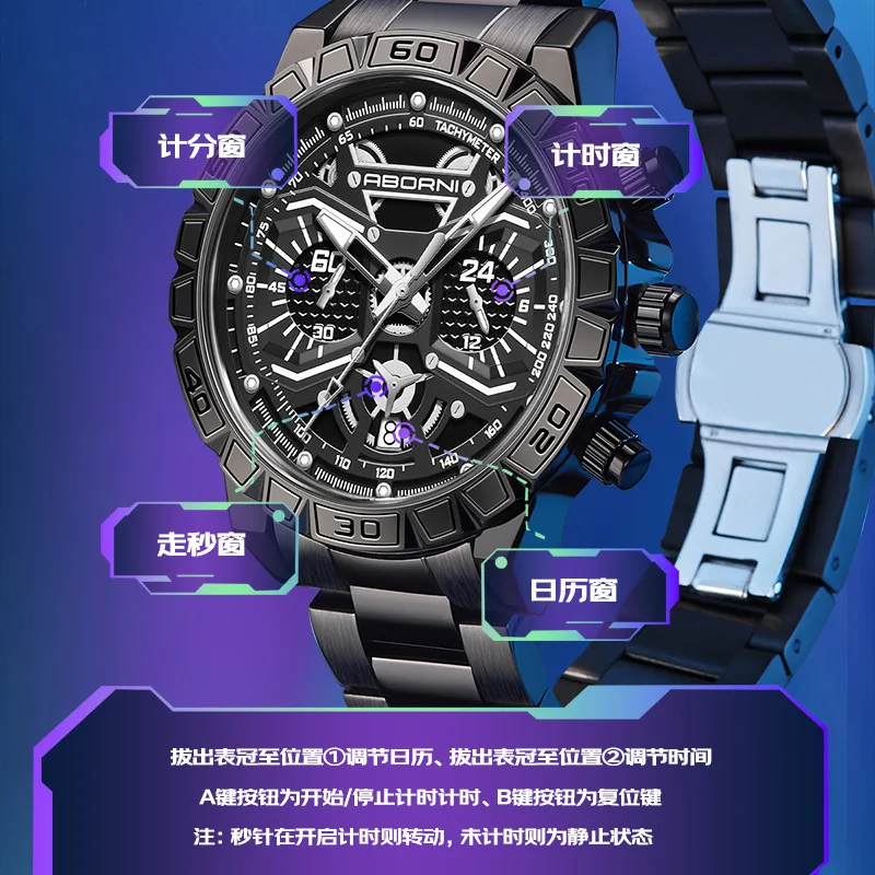 ساعة رجالية نمط جديد ميكانيكية الرياح جوفاء كوارتز متعددة الوظائف موضة متعددة الاستخدامات مقاوم للماء ضوء الليل ساعة رجالية