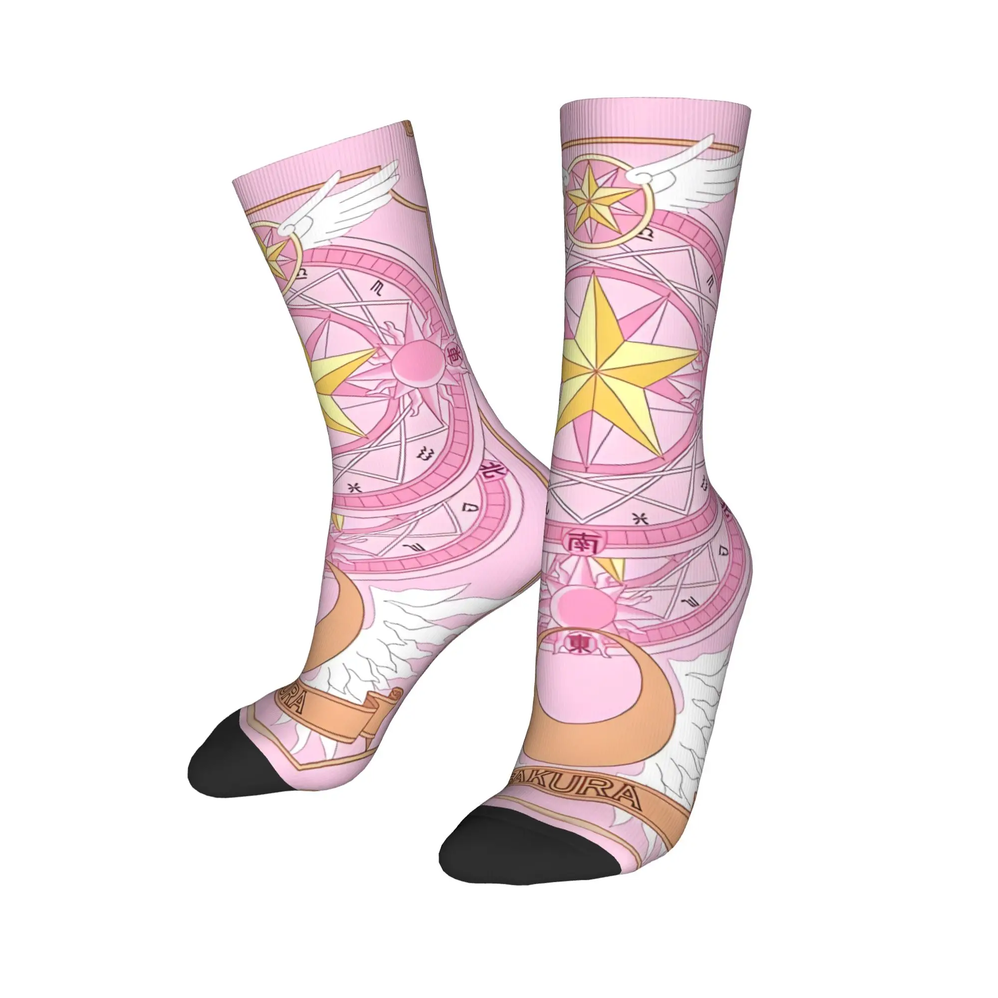 Funny Sock Bandai Cardcaptor Sakura Clow Card Tarot Vintage Quality Pattern Printed Men Crew Socks Novelty Men's Socks