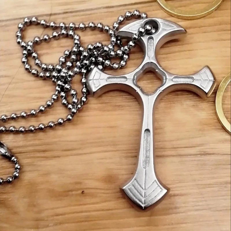 

Outdoor EDC Portable Zinc Alloy Multifunction Cross Necklace with chain Tactical Pendant Self-defense Tools Men's Creative Gift