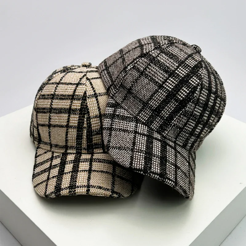 Autumn and Winter New Men Women Warm Woolen Cloth Versatile Baseball Caps Cotton Fashion Casual Retro Check British Style Trend