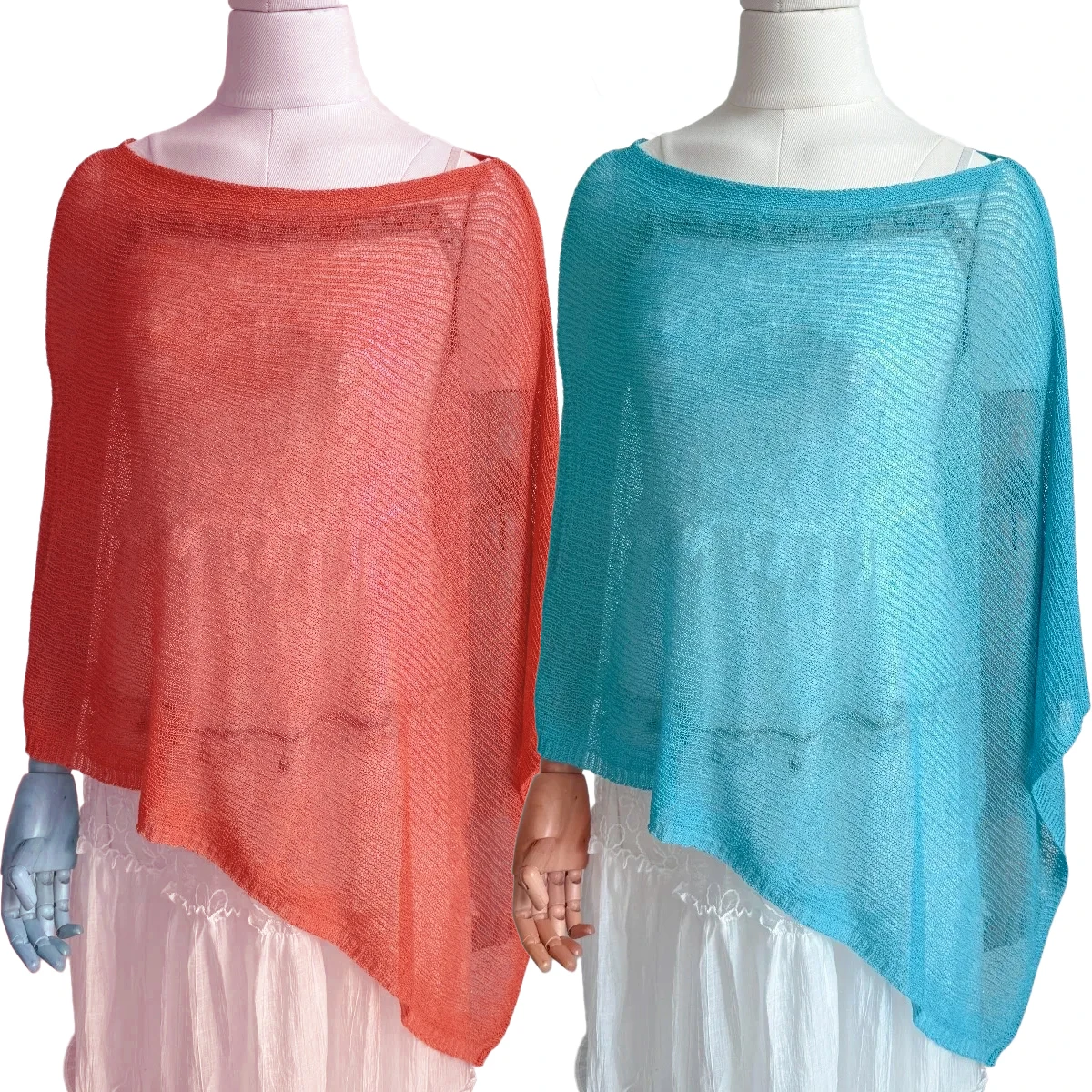 Women's Asymmetrical Knitted Sheer Poncho Shrug Lightweight Knit Pullover Bolero Sweater Poncho Shawl Cover-Up for Travel Beach