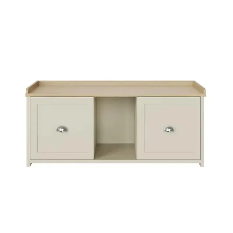 Modern Foldable Shoe Cabinet with Seating Area 2 Doors Open and Concealed Storage for Living Room Entrance