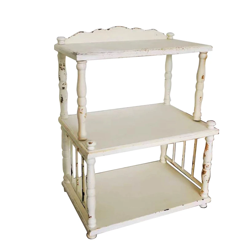 

French country solid wood old three-layer desktop shelf grocery storage layer retro home