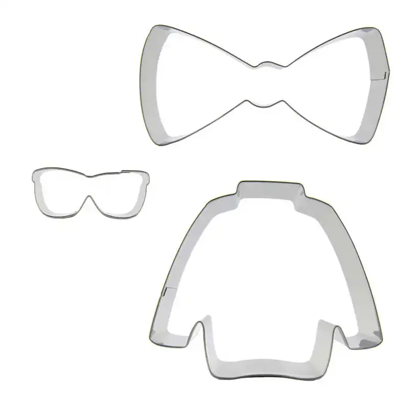 3 pcs Glasses Bow tie Long T-shirt Cookie cutter biscuit embossing machine, Chocolate Pastry syrup mould cake decorating tools