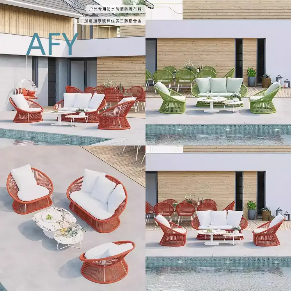 Outdoor Wicker Sectional Sofa Set for Patio Garden Balcony Outdoor Living Space Aluminum Frame Waterproof Rattan Look