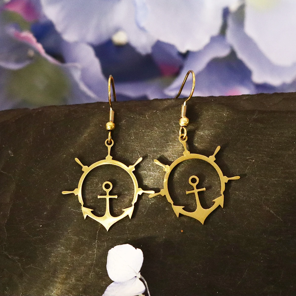QIAMNI Boat Anchor Dangle Earrings For Men Women Vintage Viking Rudder Amulet Stainless Steel Drop Earring Hip Hop Jewelry Gift