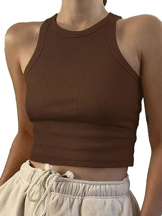 Spring Summer Short Sleeveless Knitted Color T-Shirt Vest Inner Wear for Women Girl Sport Style No Brand Registered Tra...