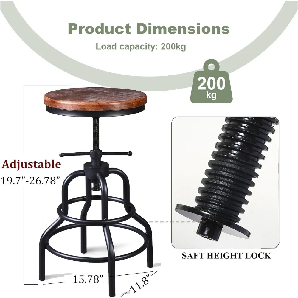 Vintage Industrial Barสตูล-Rusticหมุนเก้าอี้บาร์-รอบไม้เก้าอี้โลหะ-เคาน์เตอร์ครัวความสูงปรับท่อสตูล