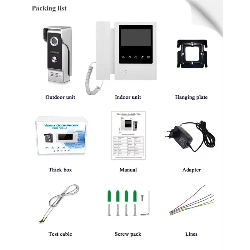 2025NEW V43E168-M4 빌라용 와이어 비디오 전화 시스템 야간 투시경 방수 카메라 HD 인터콤 키트