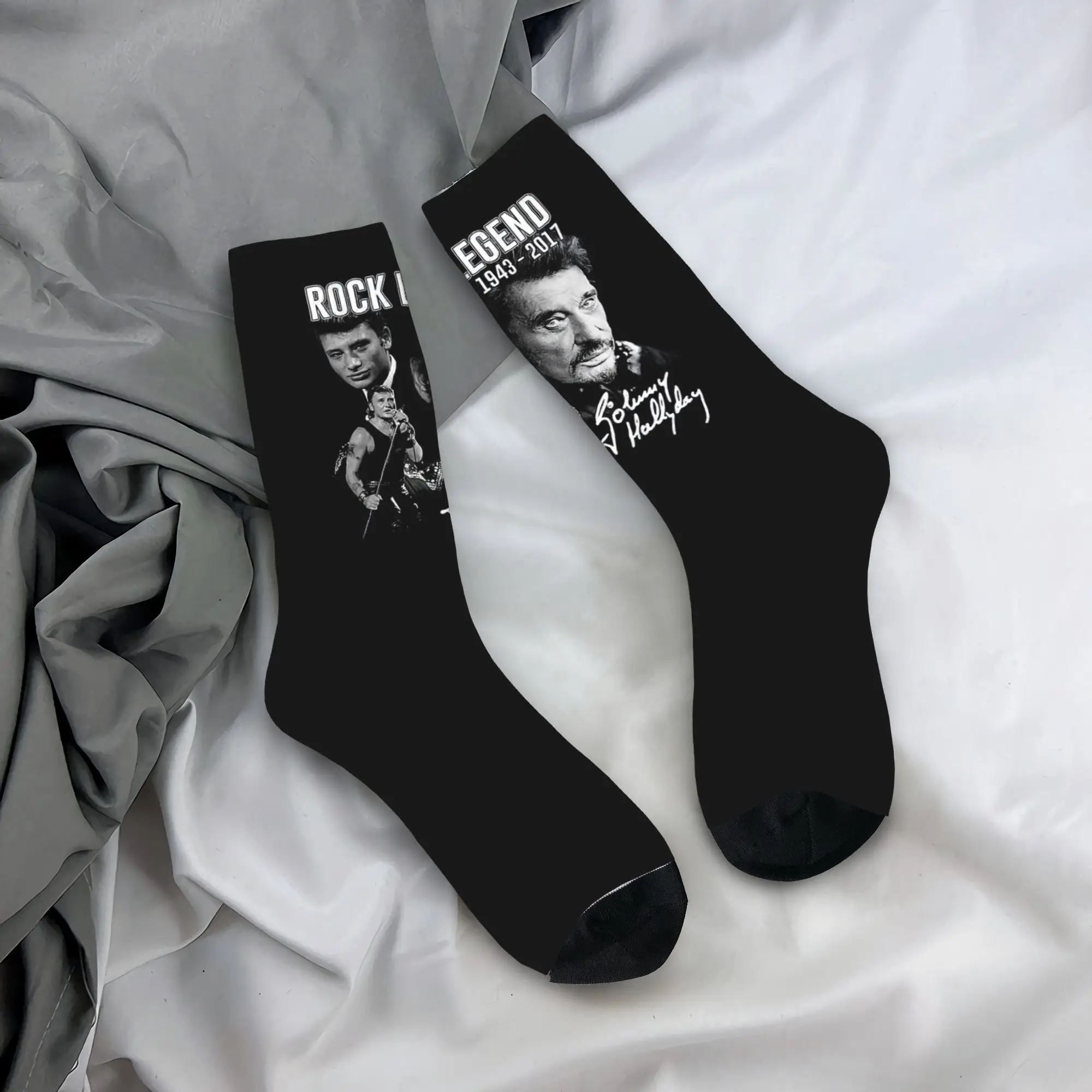 

Custom Funny Johnny Hallyday Socks Women Men Warm 3D Printed France Rock Singer Basketball Sports Socks