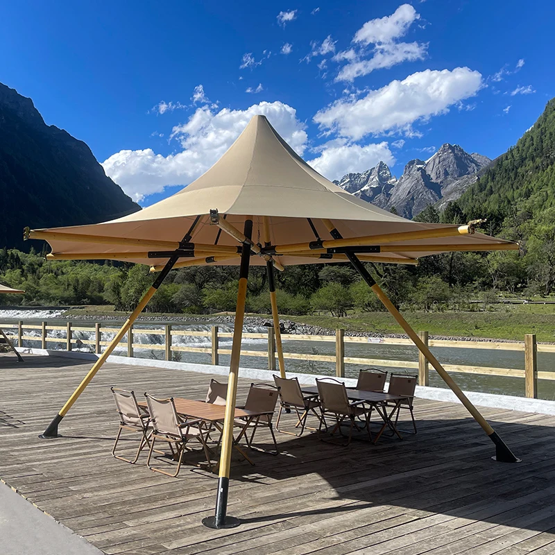 

Large camping canopy scenic bar restaurant pyramid tent big straw hat