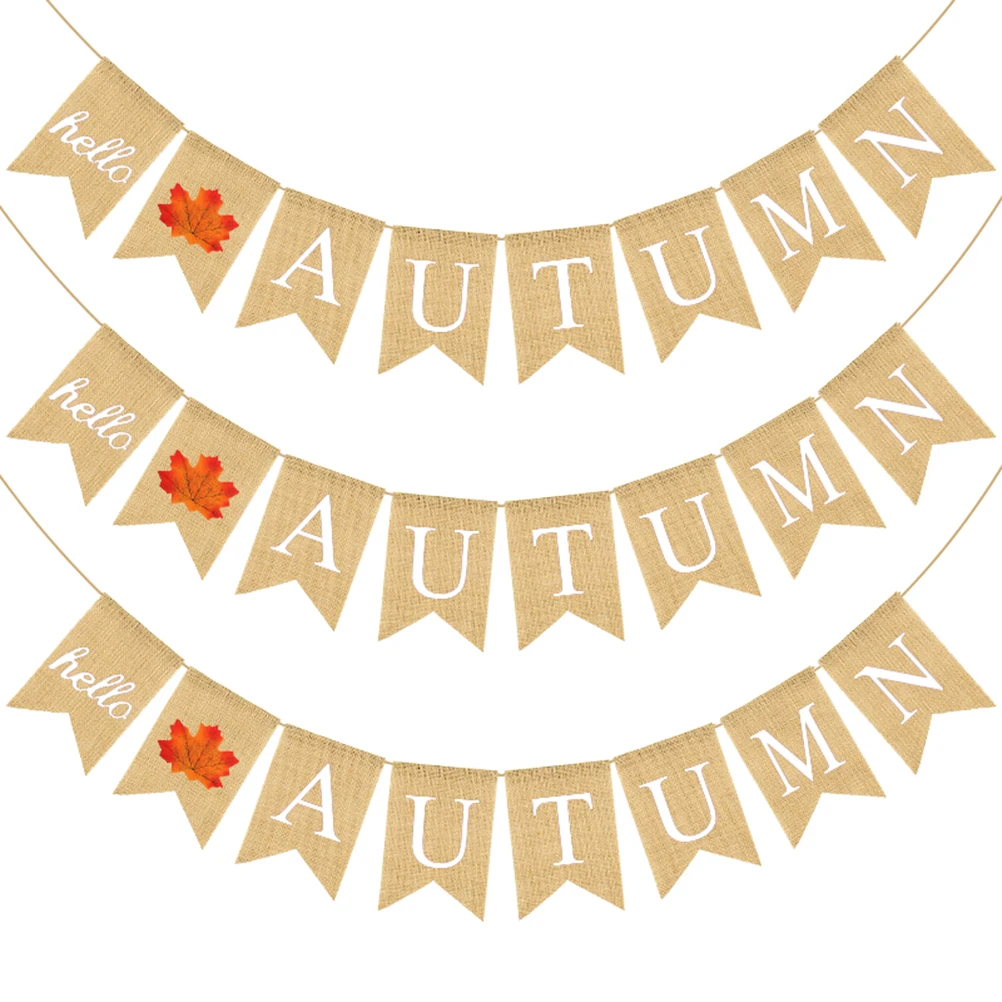 

Maple Leaves Banner Linen Swallowtail Bunting Fall Festival Decoration Thanksgiving Party Garland Event Decor Autumn Theme