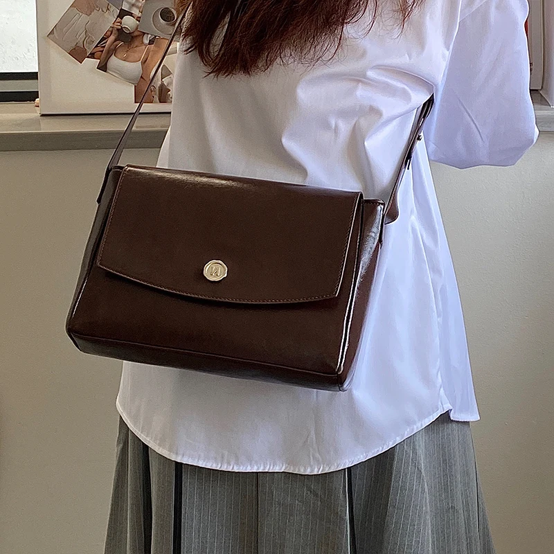 Vintage Pu Leather Women\'s Crossbody Bags Messenger Bag Simple Design Ladies Daily Commuting Bag Portable Female Shoulder Bags