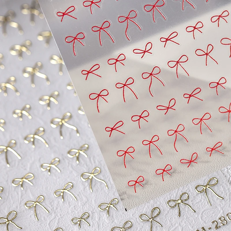 Lovely Gold Silver Red Line Bowknot 3D Self Adhesive Nail Art Decorations Stickers Heart Ribbon Cute Manicure Decals Wholesale