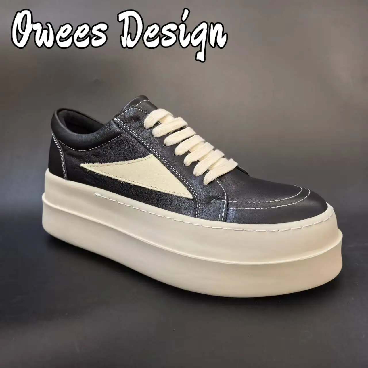 

Men Platform Genuine Leather Sneaker Shoes Woman Designer Quality Punk Gothic Fashion Winter Low Top Black Casual Flat Shoes