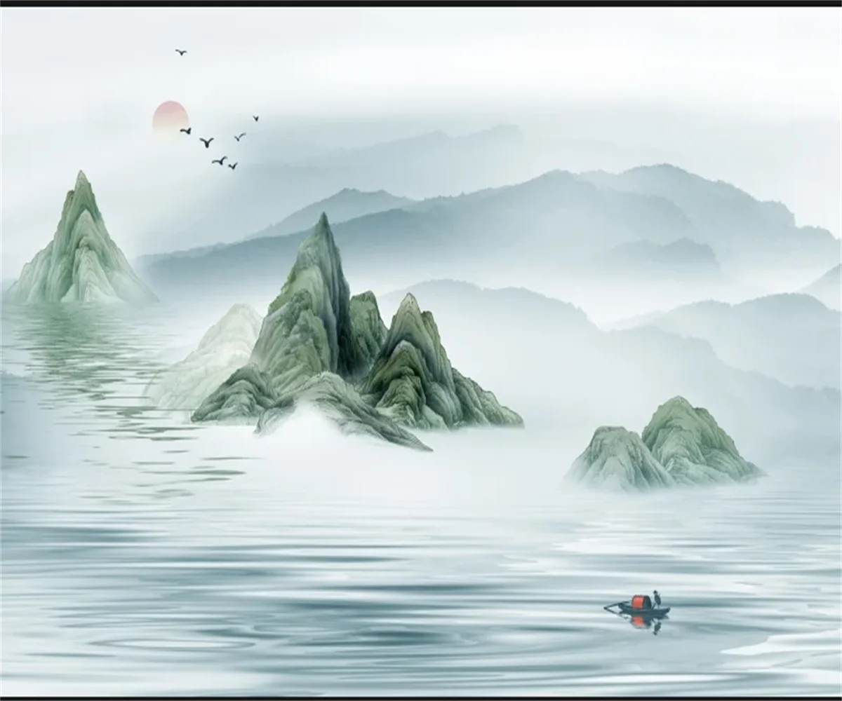 Custom size muras 3d wallpaper New Chinese style hand-painted abstract ink landscape waterfall background wall decorative murals