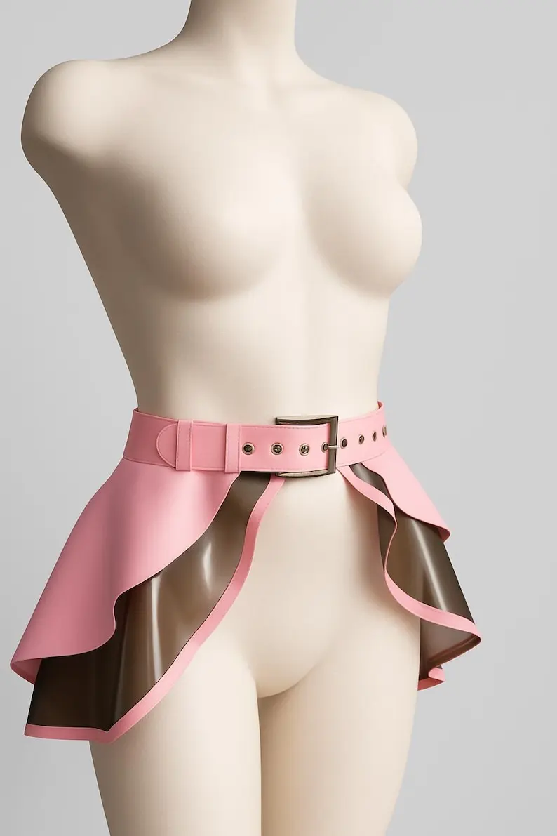 

customized women's handmade latex mini skirt with side slit adjustable belt for party clubwear cosplay