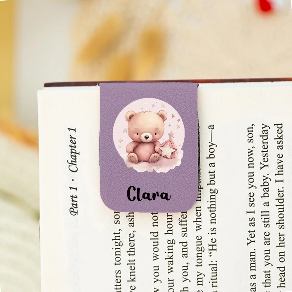 1PC Cartoon Teddy bear Customizable Name UV Print Aqua Blue Magnetic Book Mark For Read Book