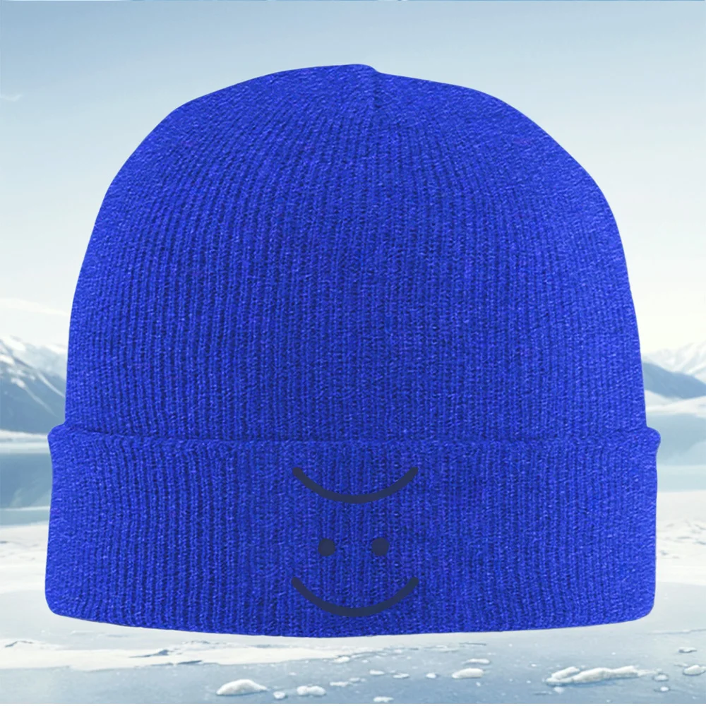 Cara sonriente malvada trazos azul oscuro hombres mujeres Unisex gorro de punto gorro Jersey gorra invierno térmico cálido Navid