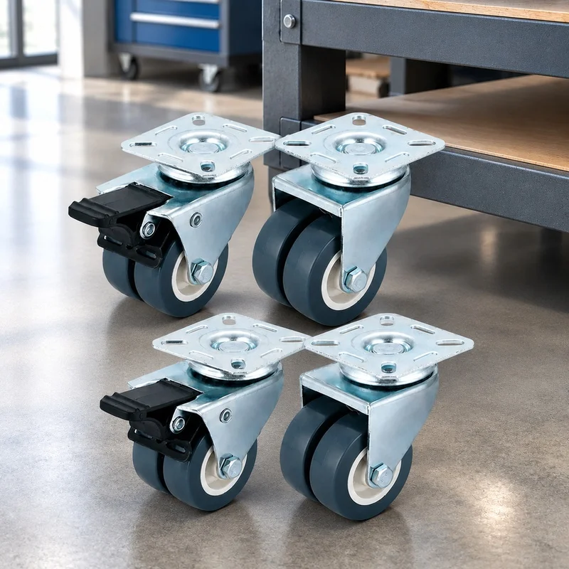 Pack of Four Locking Swivel Casters in Silver Finish, Durable Heavy-Duty Wheels Supporting Up to 363KG, Ideal for Furniture and
