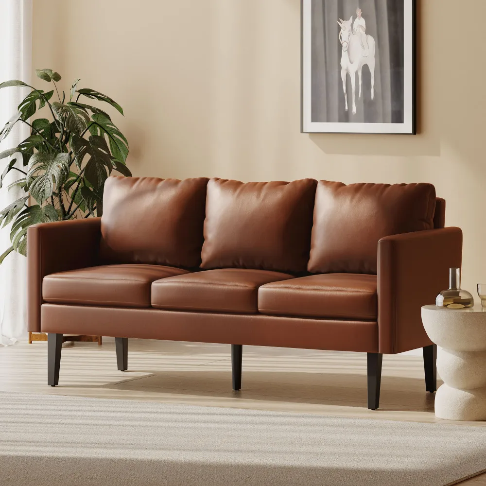 3 Seater Couch Sofa Luxury Faux Leather,Mid Century Modern Sofa with Comfortable Deep Seat,Comfy Upholstery Couches For Home