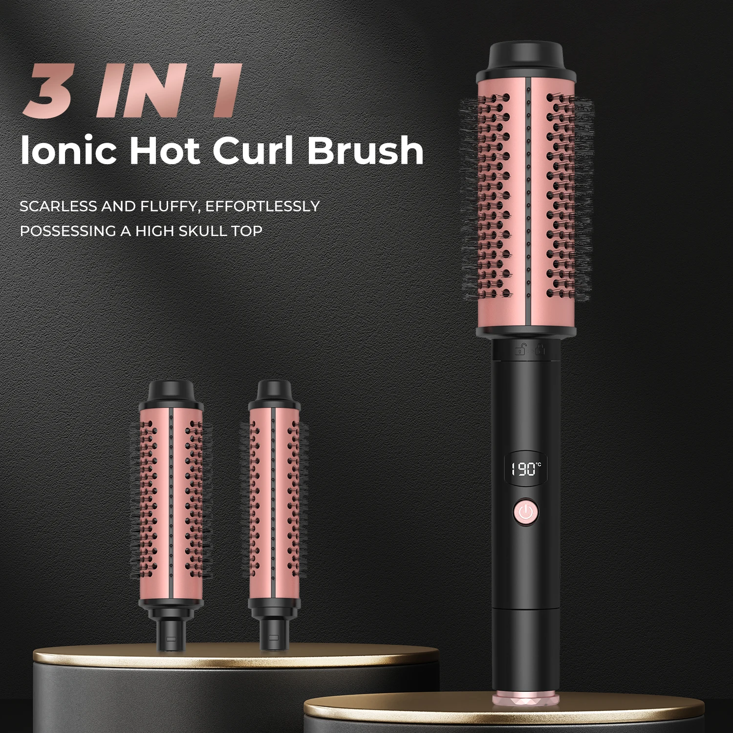 3-in-1 hot brush interchangeable round comb brush airless technology salon roll tourmaline barrel ion straight comb