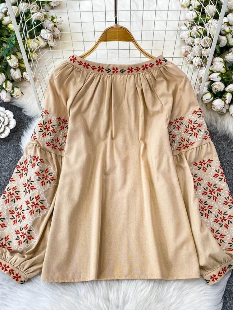 เสื้อทรงหลวมสไตล์เกาหลี แขนยาว ปักลายย้อนยุค ผูกเอว ดีไซน์หวานๆ สำหรับผู้หญิง รุ่นใหม่ล่าสุดสำหรับฤดูร้อน