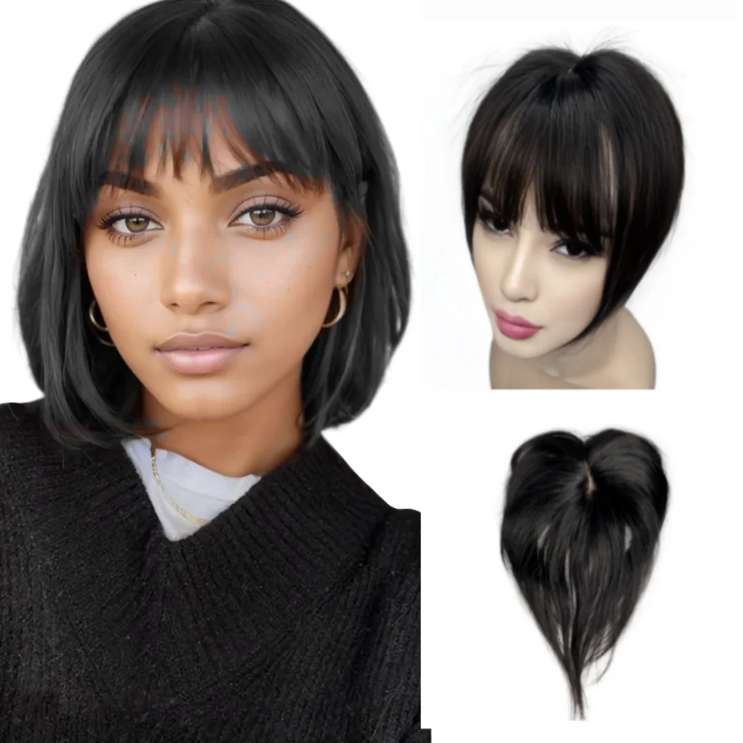 Haaraufsatz mit Pony-Clip 360° °   3D-Abdeckungs-Haaraufsätze für Frauen mit dünner werdenden Haaren, 25,4 cm, glattes Haar, Haarteile für Frauen