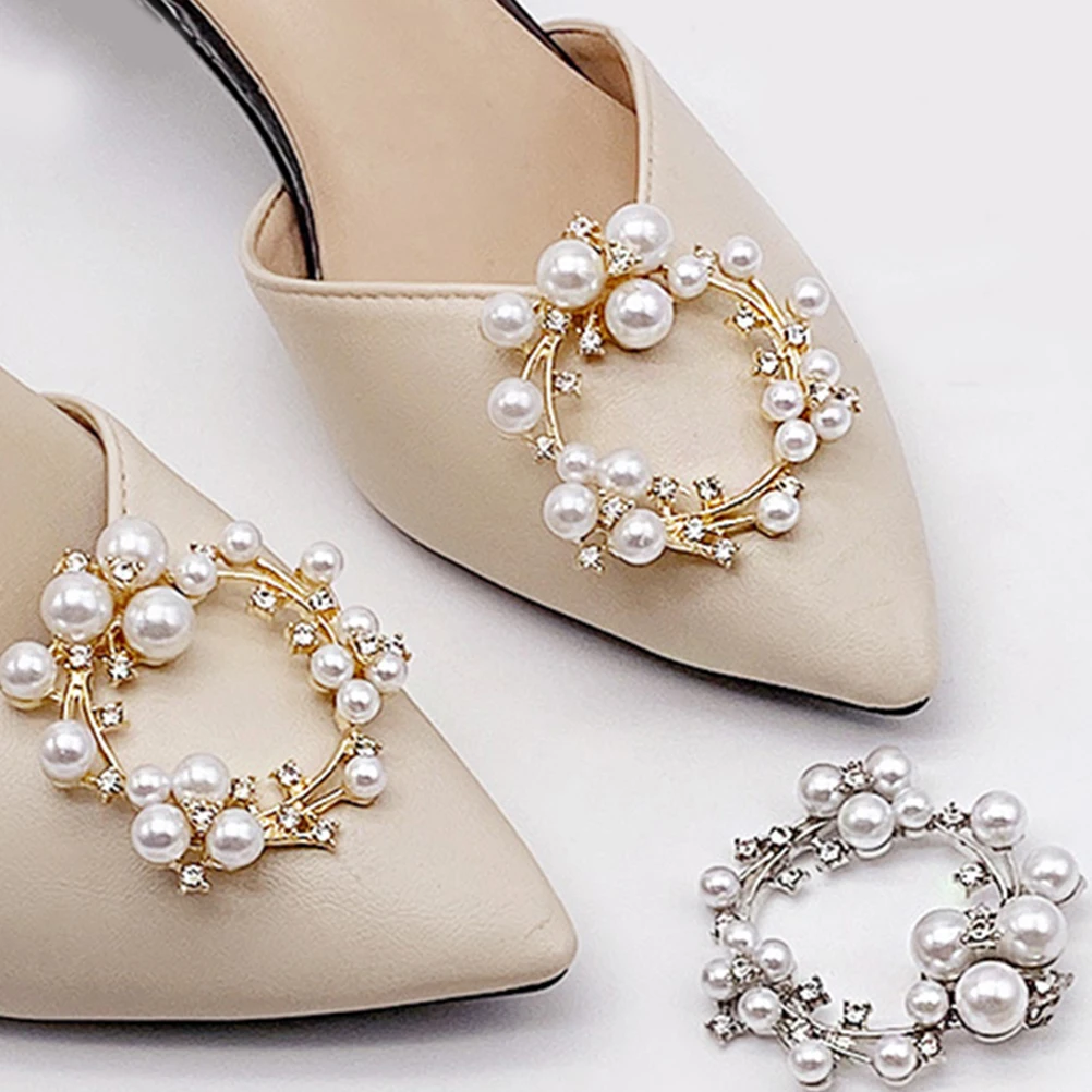 

2 Pairs High Heels Buckles Pearl Shoe Clips Rhinestone Jewelry Bride Decorative Bridal Bling Heel Embellishments Shoe Charms