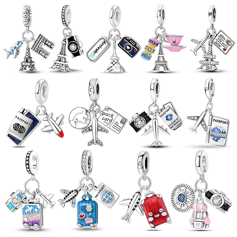 

925 Sterling Silver Camera Iron Tower Aircraft Travel Charms Beads Fit Original Bracelets DIY Anniversary Jewelry Women