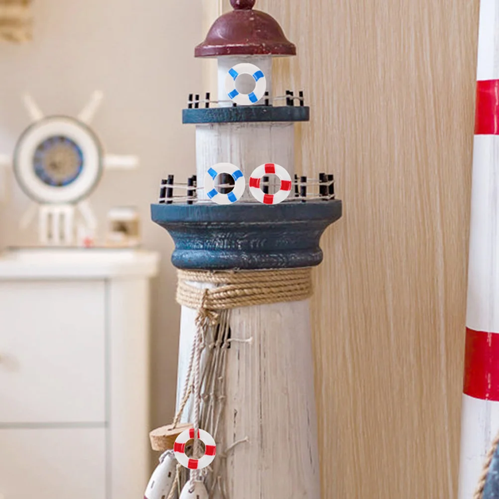 

24Pcs Rings Resin Nautical Decorative Buoy Mediterranean Style Micro Landscape Swim Ring Ornament Life Ring Decoration
