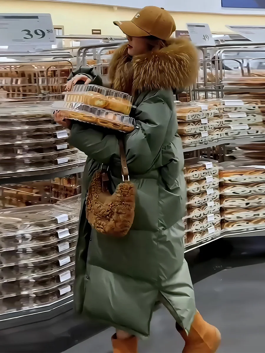 여성용 테이니드 롱 다운 재킷 2024 겨울 신상 슬림 출퇴근용 화이트 다운 퍼 칼라 코트 트렌디 레이지 하이엔드...