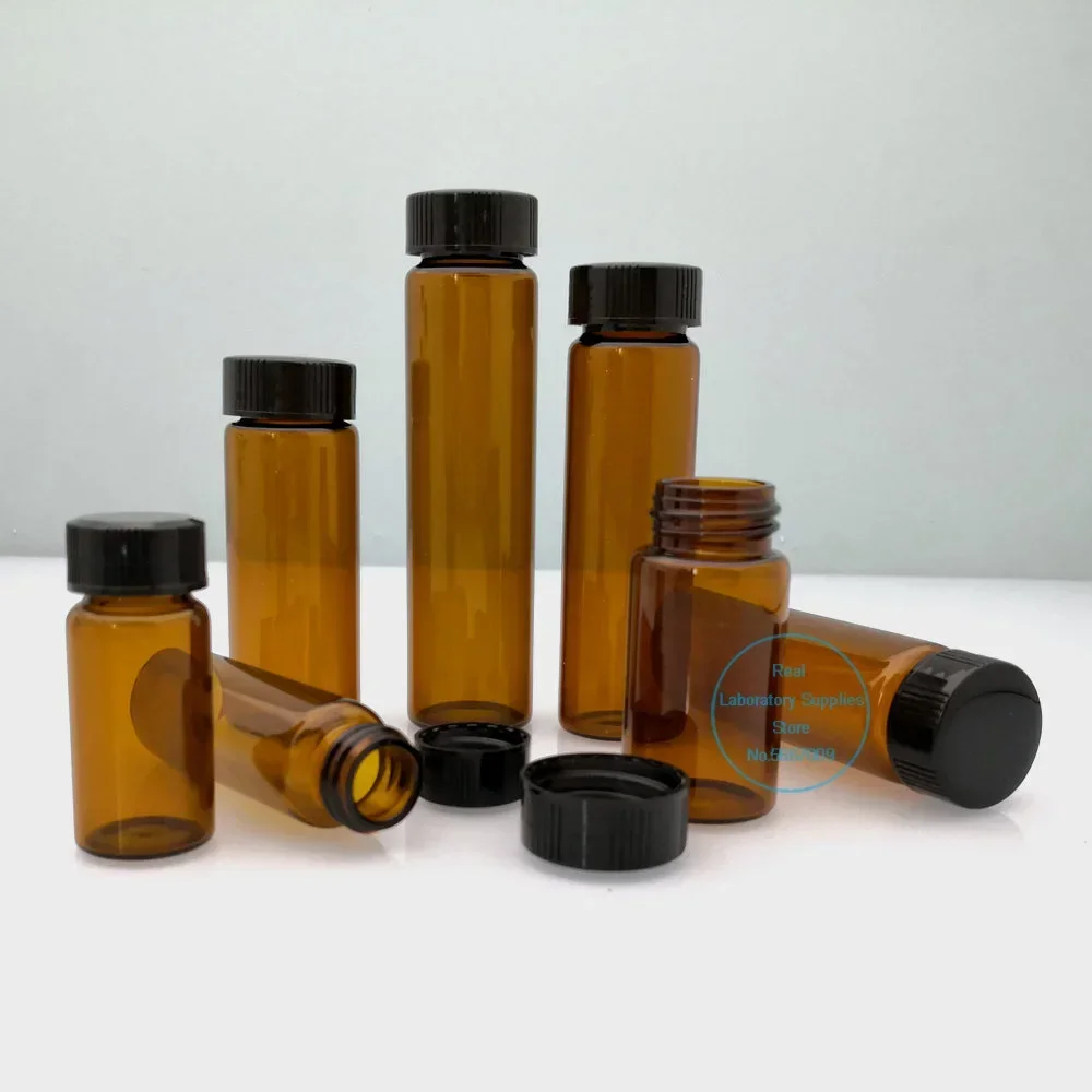 20pcs/lot 3ml 5ml 10ml 15ml 20ml 30ml 40ml 50ml (Clear/ brown) Glass Seal Bottle Reagent Sample Vials With Plastic Lid Screw Cap