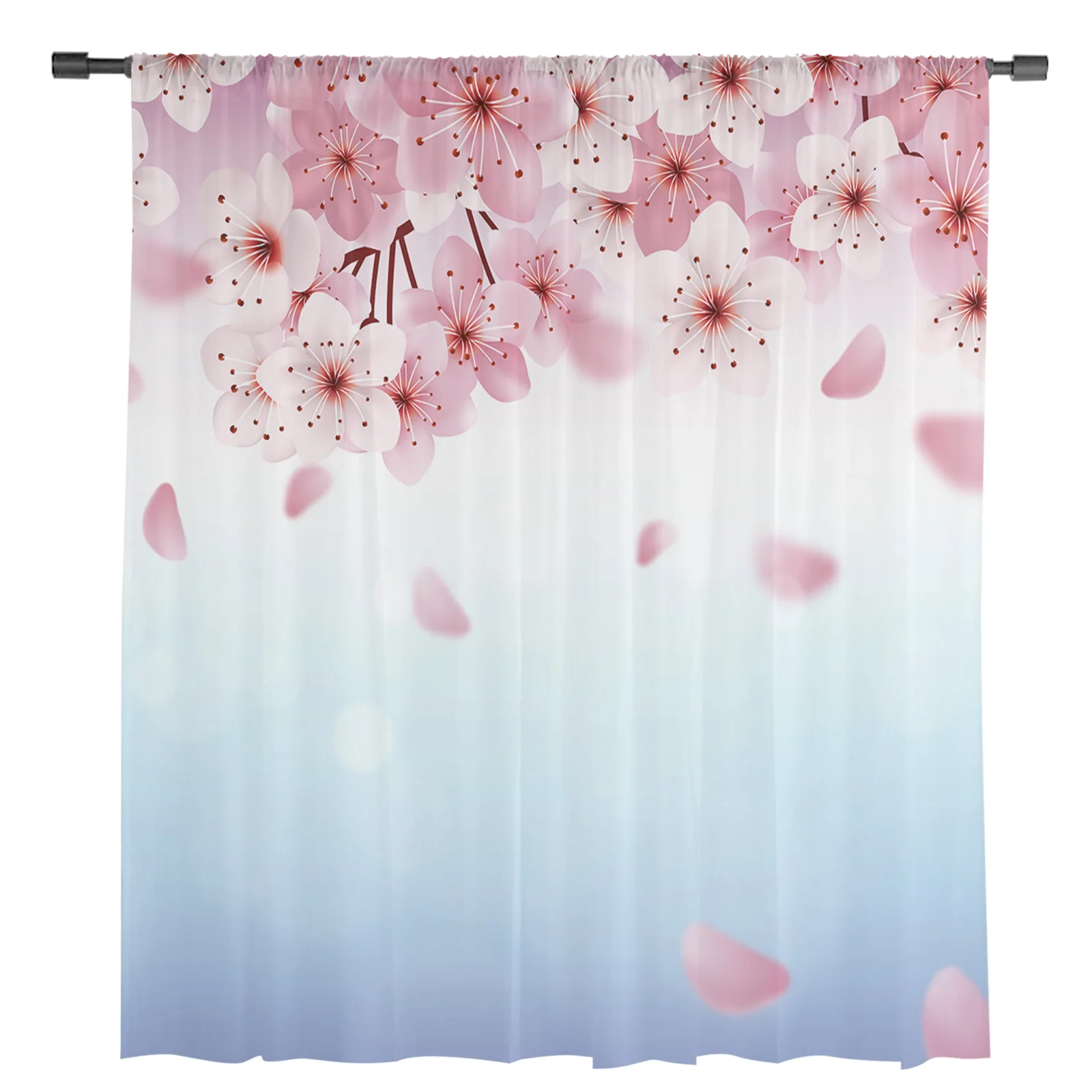 Spring Cherry Blossom Flowers Gradient Sheer Curtains for Living Room Decoration Window Curtains Kitchen Tulle Voile Curtains