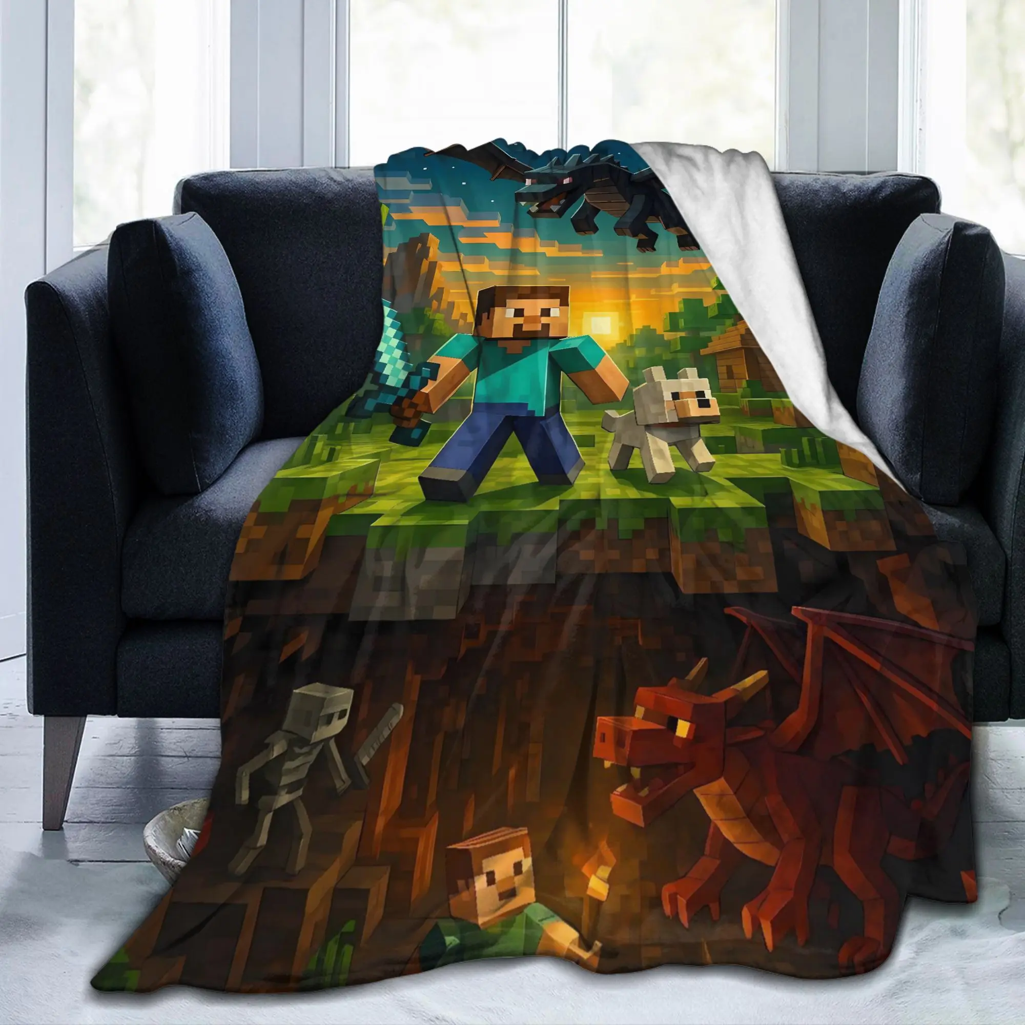Game M-Minecrafts Flannel Blanket  Super Warm Throw Blanket for Home Decor Travel Fluffy Bedspread Sofa Bed Cover