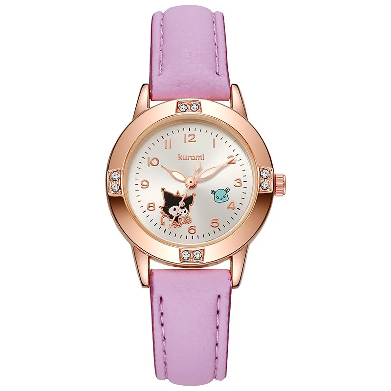 Cartoon Princess Girl Children's Fashion Watch Quartz Movement PU Leather Strap Female Student Watch Suitable for Children's Gif