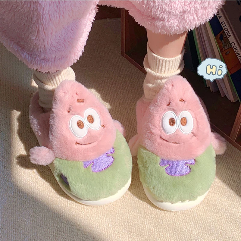 Pantofole da donna Patrick Star Cute cartoon warm plush Winter home pantofole antiscivolo per interni comode scarpe morbide