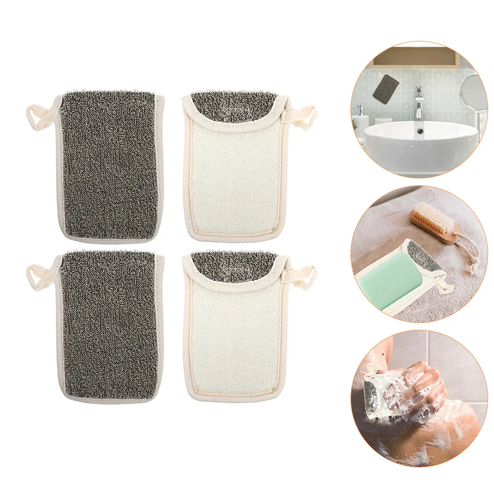 

4 Pcs Black Linen Soap Bath Shower Saver Pouches for Bar Soap Handmade Travel Exfoliating Foam Storage
