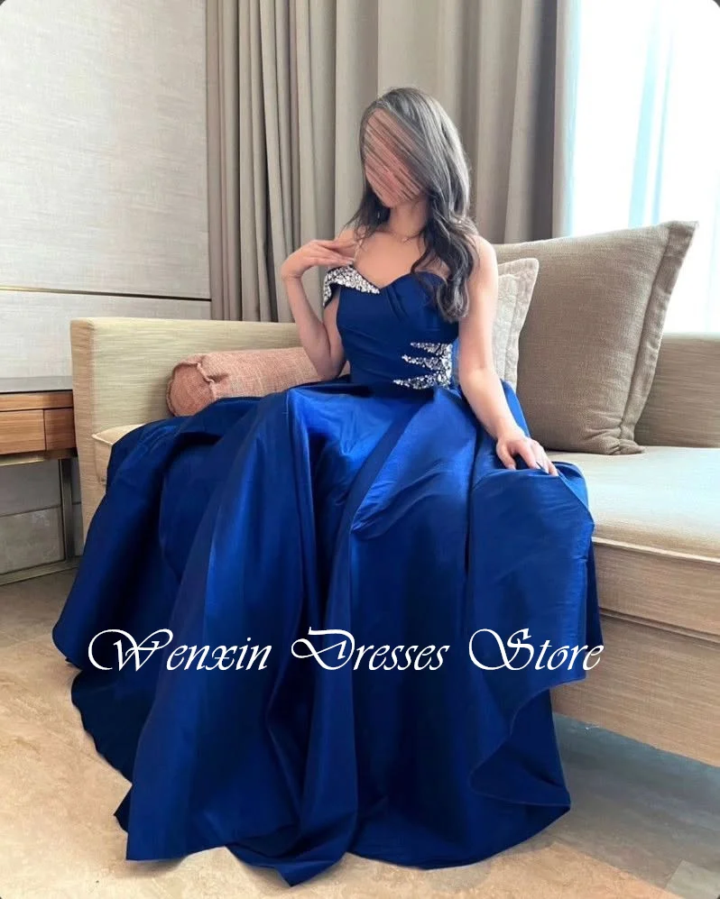 Customized Elegant  Blue Satin Evening Dress Classic Off the Shoulder Strapless Homecoming Dresses Fashion  Vestido De Festa image 6