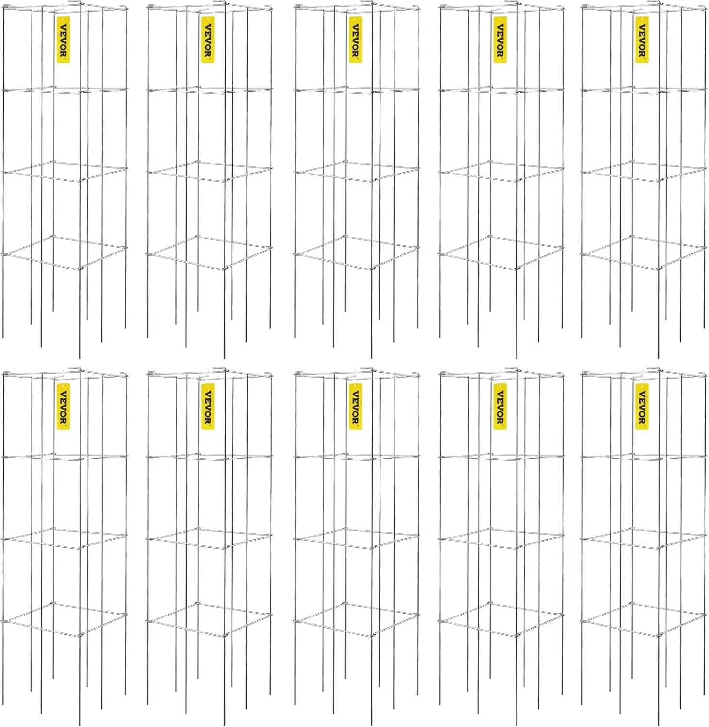 

Tomato Cages, 11.8" x 11.8" x 46.1", 10 Packs Square Plant Support Cages, Silver PVC-Coated Steel Tomato Towers