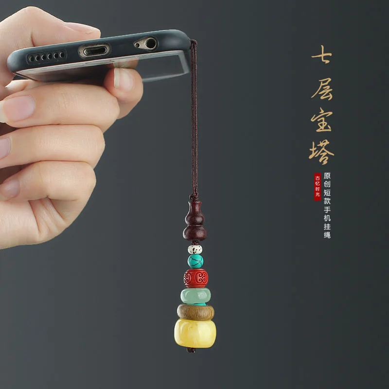 DIY accessories Seven-layer pagoda ebony mobile phone lanyard, gourd mobile phone chain, short USB flash drive pendant, men's an